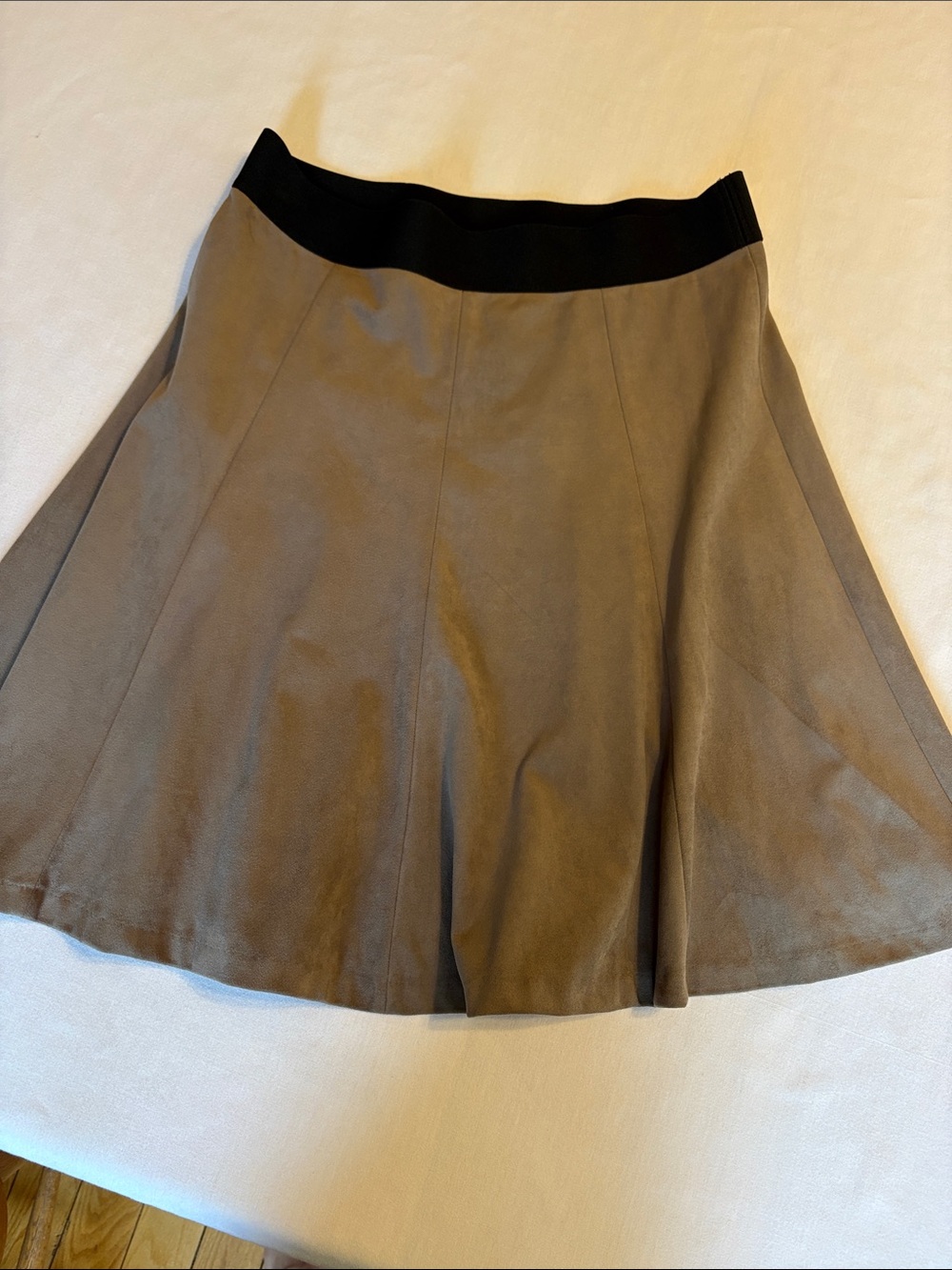 Alfani Petite 10P Faux Suede A-Line Skirt Brown Stretch Waist